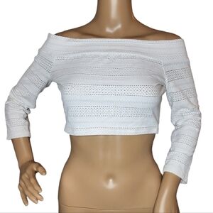 BCBGMaxAzria stretchy eyelit cropped top